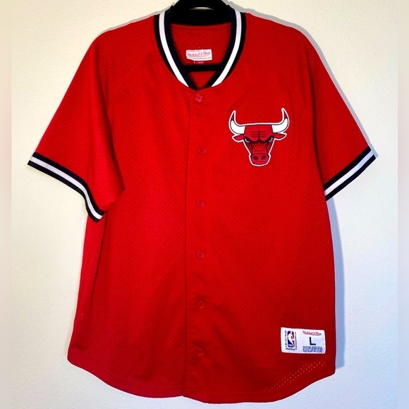 Mitchell & Ness Other - Chicago Bulls Jersey Button Up Mesh Basketball Mitchell & Ness NBA Shirt Patches